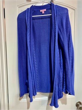 Lilly Pulitzer Blue Open Knit Cardigan Size L Lightweight Spring Sweater